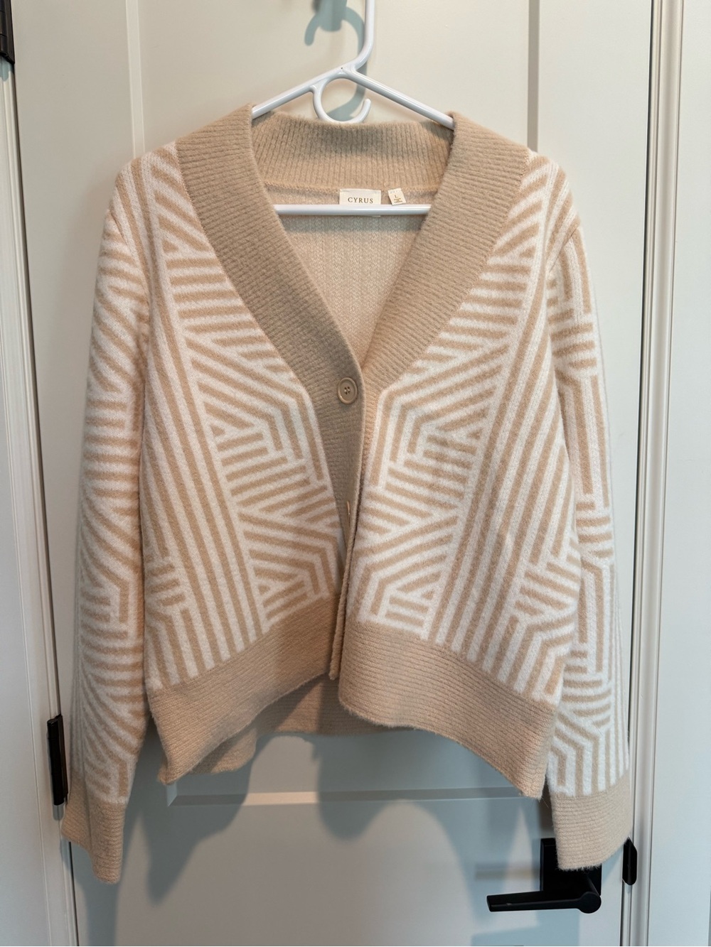 Cyrus Beige & Cream Geometric Knit Cardigan